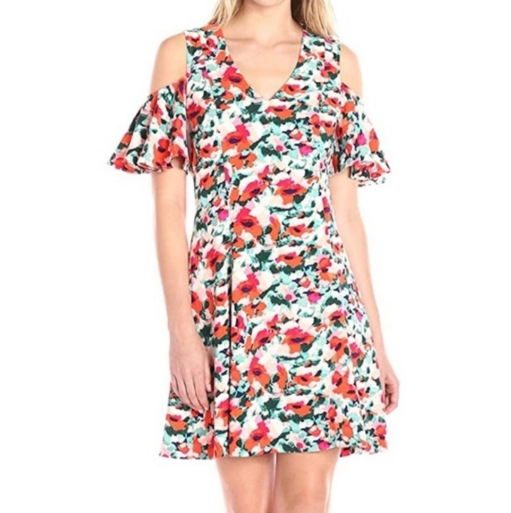 LARK & Ro Cold Shoulder Watercolor Dress